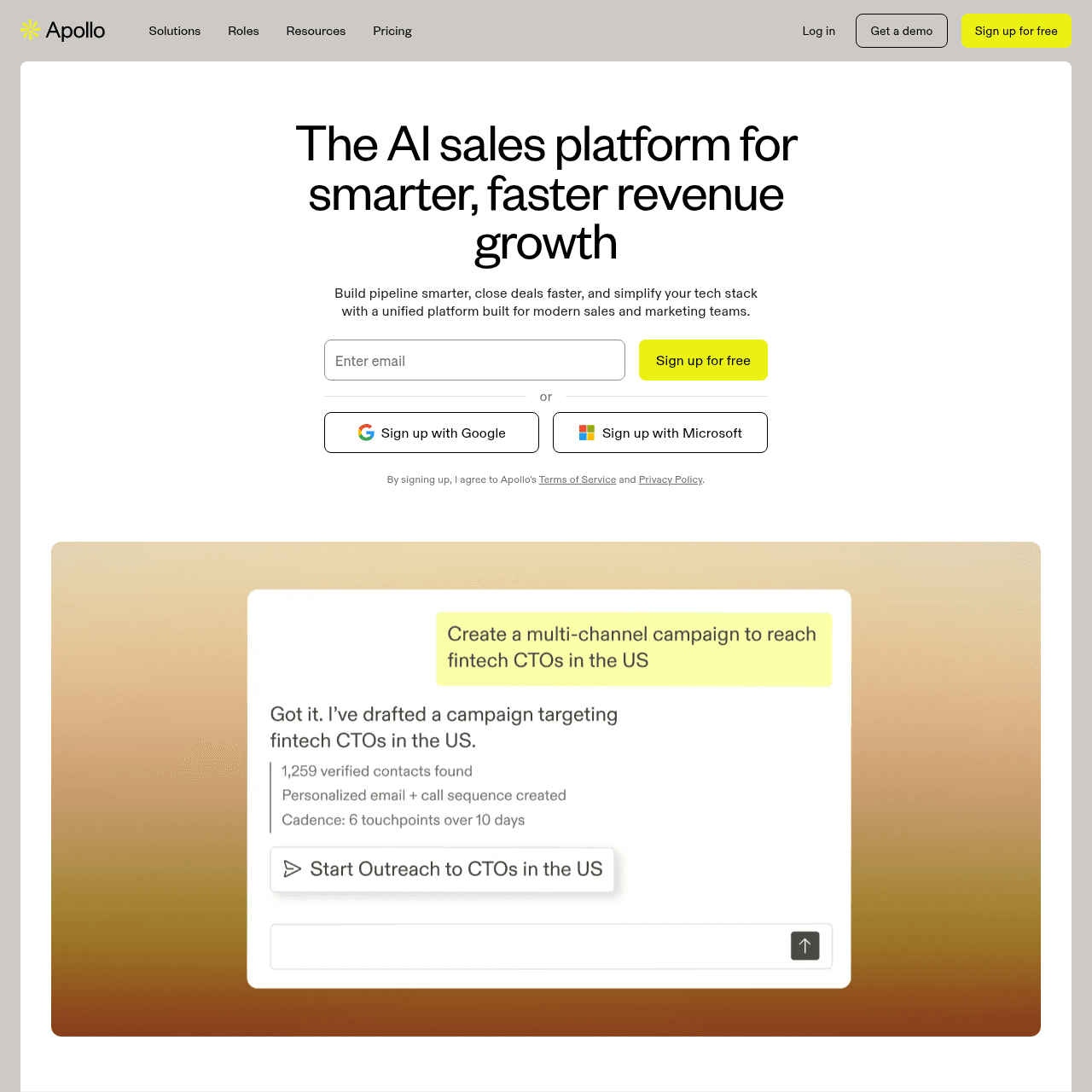 Apollo.io homepage