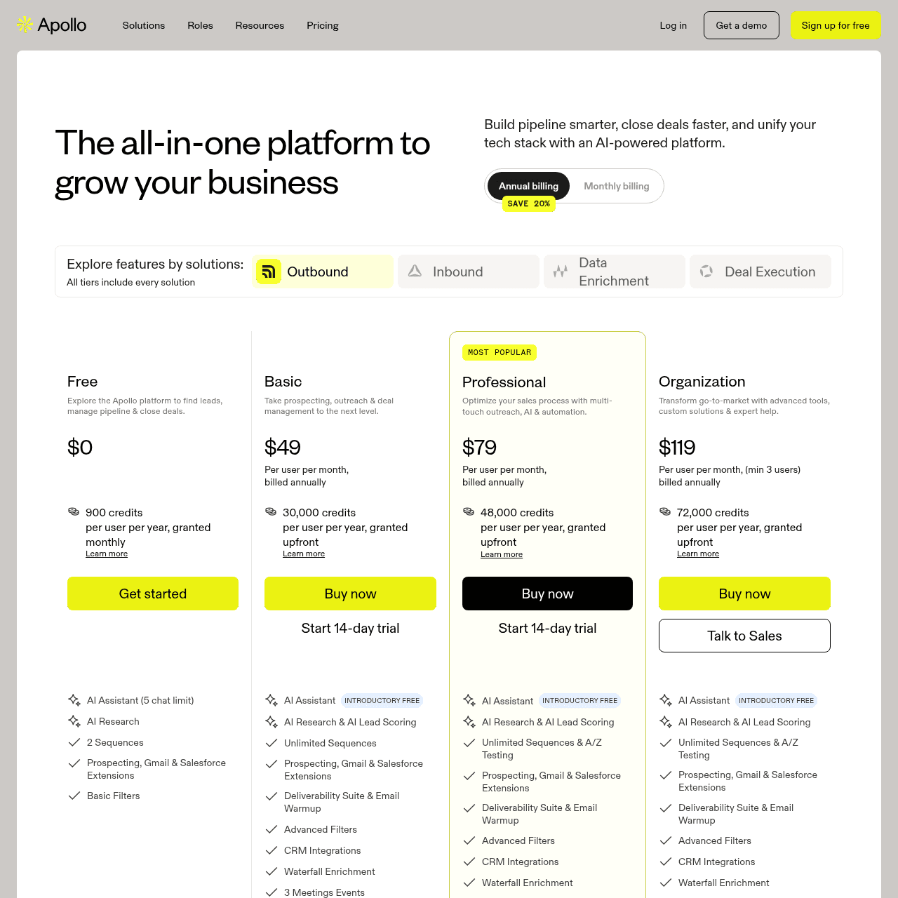 Apollo.io pricing